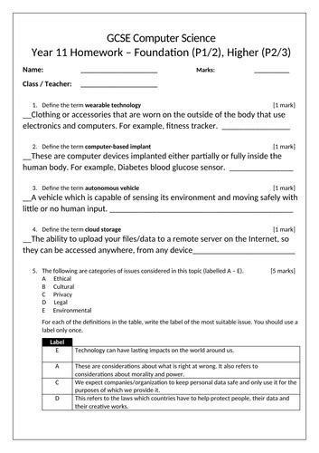 Image result for AQA Science Homework Sheets