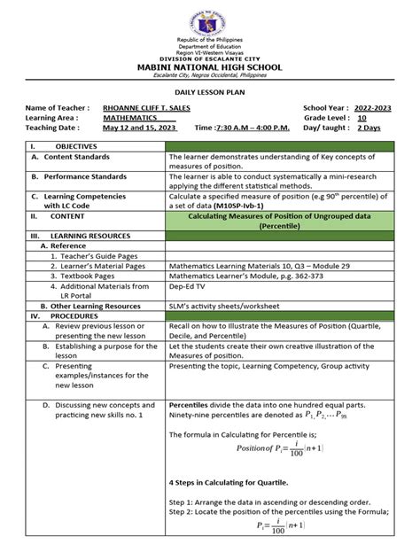 Image result for Daily Lesson Plan Sample