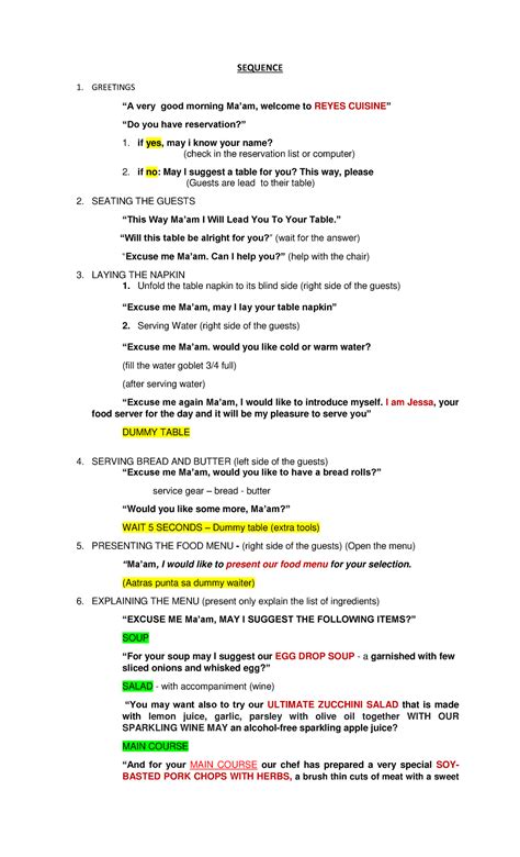 Image result for Presenting the Menu Script