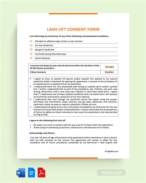 Afbeeldingsresultaten voor Lash Extention Consent Form
