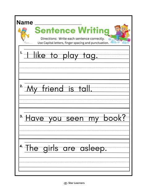Toradh íomhá ar First Grade Writing Exercise Worksheet