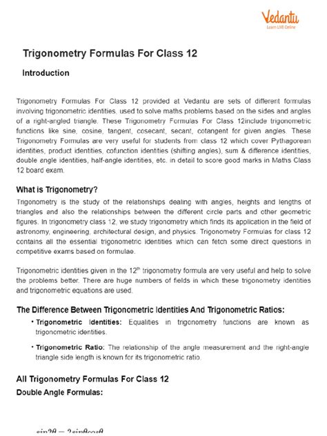 Image result for Trigmnometry All Formulae Class 12