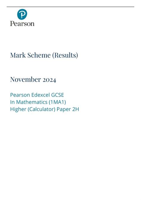 GCSE EDEXCEL MATHS NOVEMBER 2024 PAPER 1 MARK SCHEME (1MA1/1H ...
