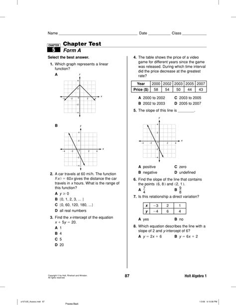 Toradh íomhá ar Algebra 1 Chapter 2 Test Answer Key