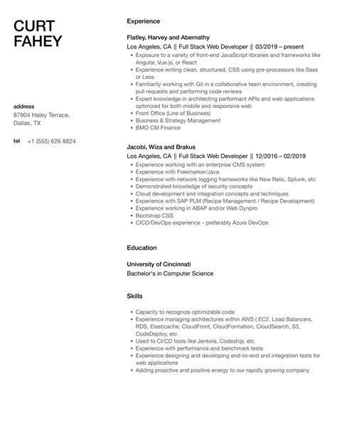 Full-Stack Web Developer Resume に対する画像結果