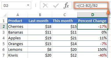 Image result for Single Data Column in Excel Percentage Formula
