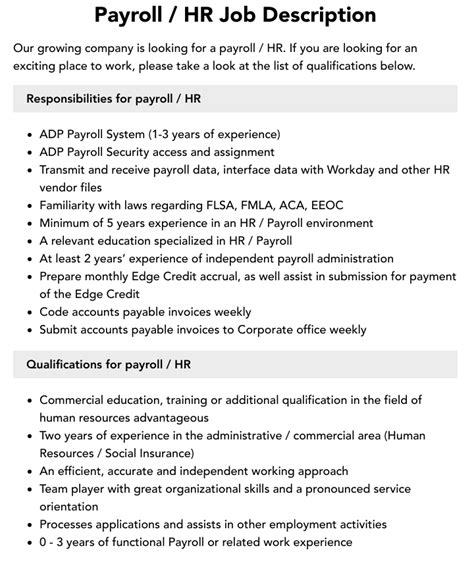 Toradh íomhá ar HR Payroll Job Description Examples