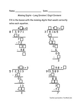 Image result for Long Division Missing Numbers Worksheet