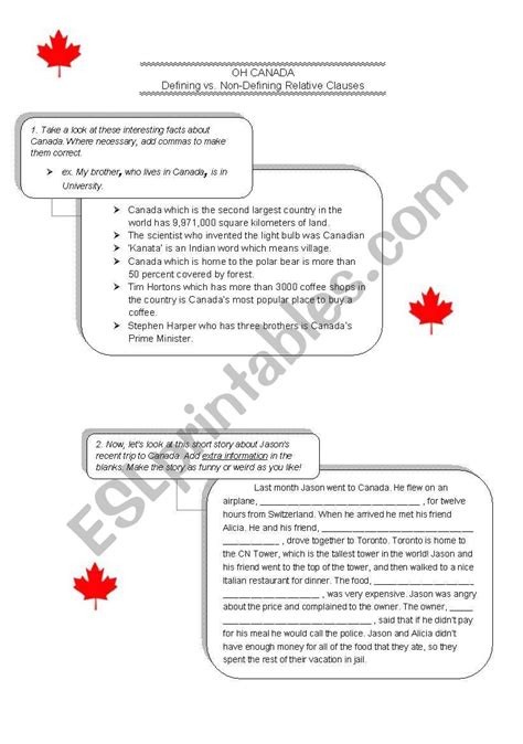 Image result for Defining vs Non Defining Relative Clauses Worksheet