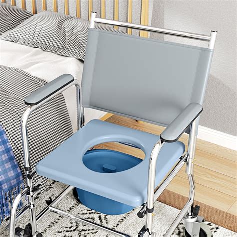 HomCom 3 in 1 Shower Commode Wheelchair with 4 Lockable Wheels Bedside ...