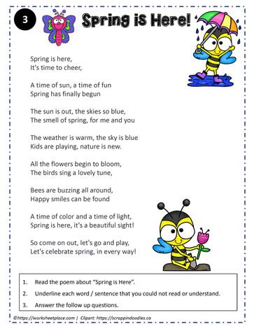 Toradh íomhá ar Reading Comprehension Printables Spring