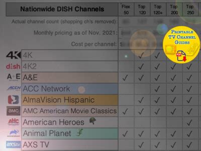 Image result for Dish Top 250 Channel List Printable