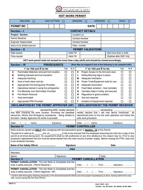 Hot Work Permit Form for Welding に対する画像結果