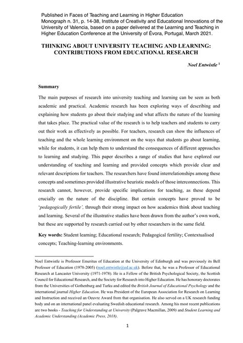 (PDF) THINKING ABOUT UNIVERSITY TEACHING AND LEARNING: CONTRIBUTIONS ...