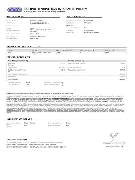 Image result for Car Insurance Policy Example