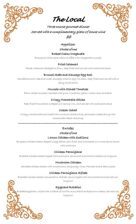 Image result for Example of Main Course in a Menu