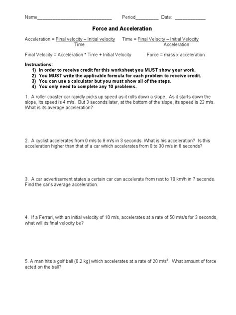 Image result for Net Force and Acceleration Worksheet Answer Key