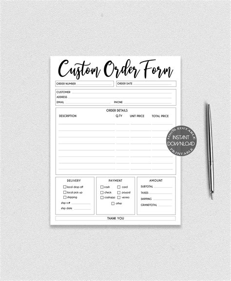 Toradh íomhá ar Custom Craft Order Form