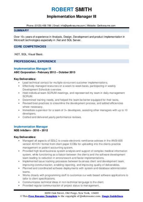 Toradh íomhá ar Implementation Manager Resume