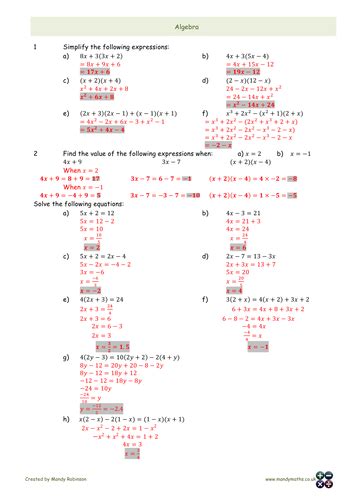 Algebra Questions GCSE PDF Formula に対する画像結果
