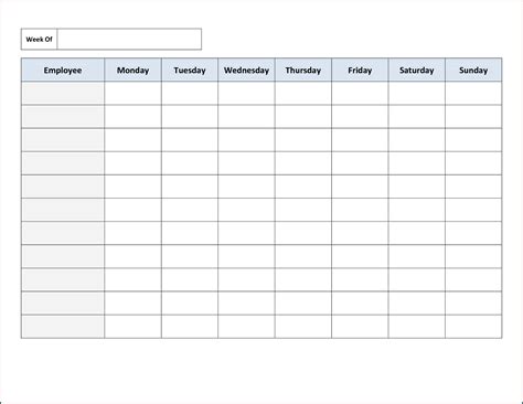 Weekly Work Schedule Template Sample | Bogiolo