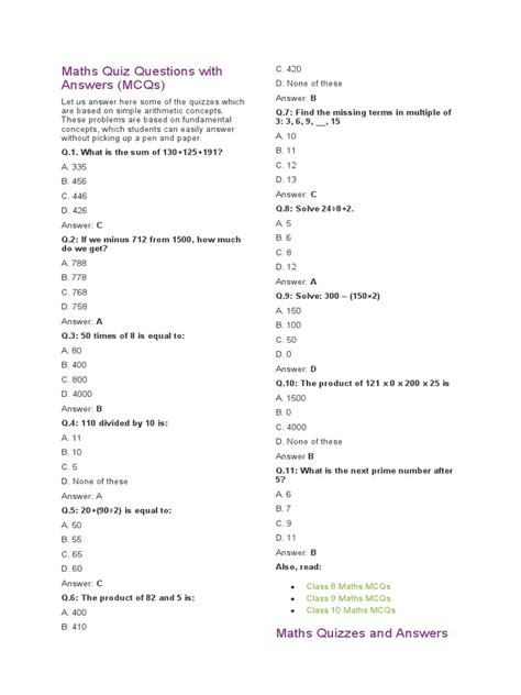 Image result for Easy Math Questions Quiz Answers