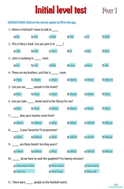 نتيجة الصورة لـ iSLCollective Worksheets Level Test
