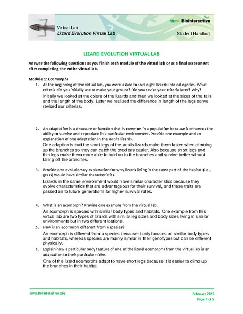 Image result for Lizard Evolution Virtual Lab Answer Key