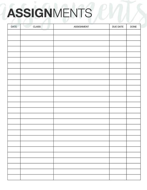 Image result for Free Printable Student Assignment Planner