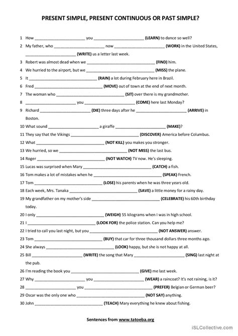 Present Simple Present Continuous Past Simple Exercise に対する画像結果