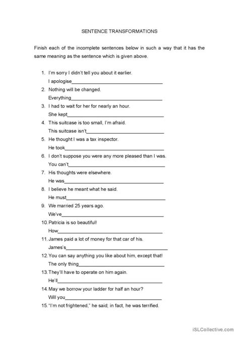 Sentence Pattern Transformation Exercises with Answers के लिए छवि परिणाम