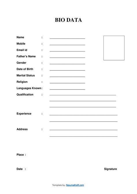 Image result for Simple Biodata Sample Form