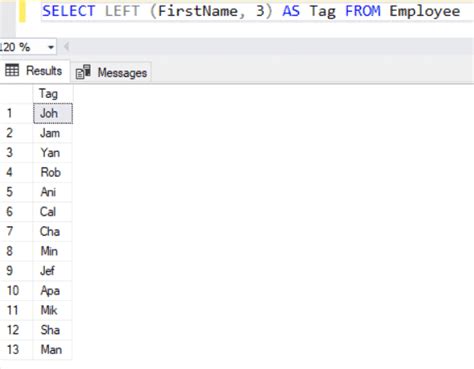Left Substring SQL に対する画像結果