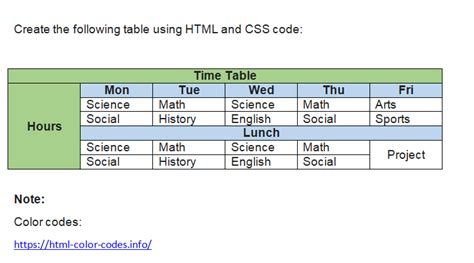 How to Fill Colour in Timetable HTML に対する画像結果