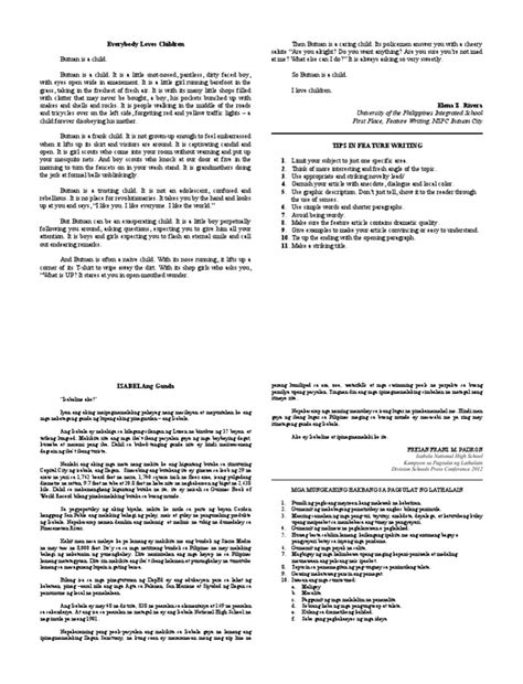 Image result for Feature Writing Sample DepEd