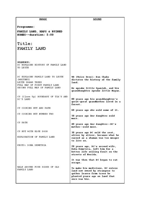 Image result for Documentary Script Sample PDF