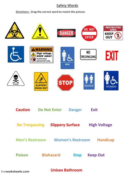 Safety Signs Matching Worksheet に対する画像結果
