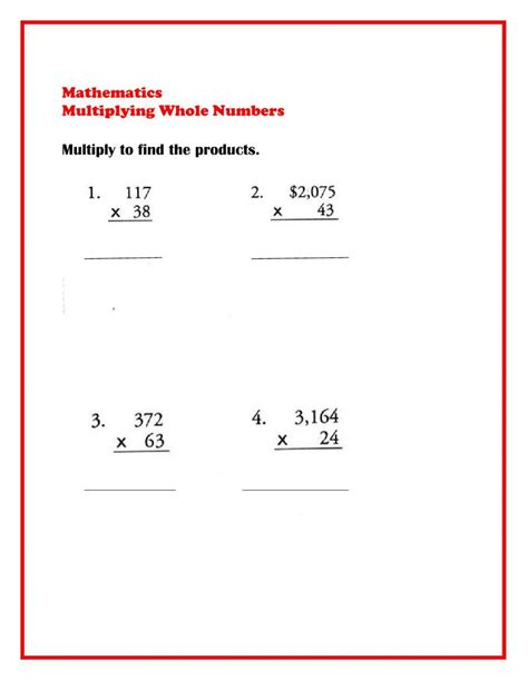 Image result for Multiplying Whole Numbers Worksheet
