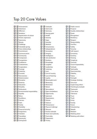 Image result for Core Values Checklist