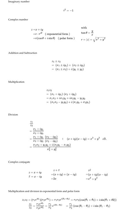 Afbeeldingsresultaten voor Complex Variables Cheat Sheet