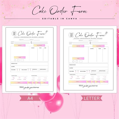 Image result for Editable Cake Order Form Template