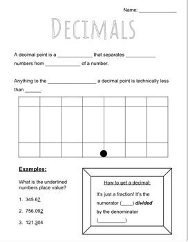 Image result for Decimal Introduction Worksheet