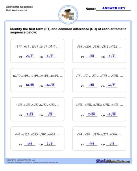 Toradh íomhá ar arithmetic sequence worksheets