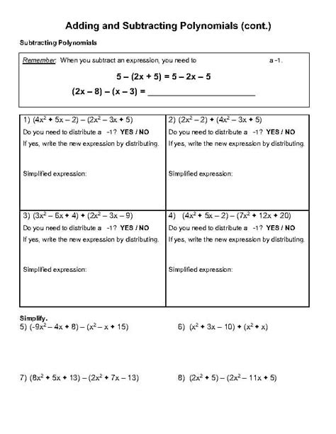 Image result for Adding and Subtracting Polynomials Worksheet Answer Key Algebra 1