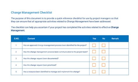 Image result for Change Management Checklist Example