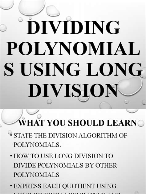 Dividing Polynomials Using Long Division: A Step-by-Step Guide | PDF ...