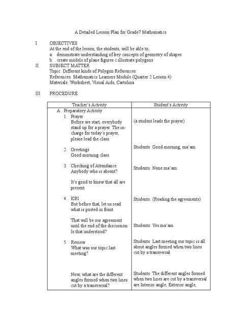 Image result for Lesson Plan for 7th Grade Math