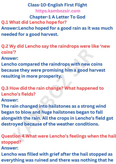 Class 10 English Chapter 1 a Letter to God Most Question に対する画像結果