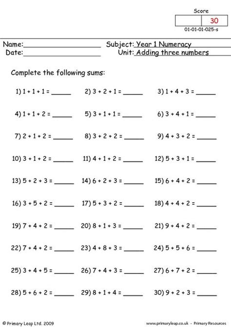 Image result for Printable Adding Three Numbers