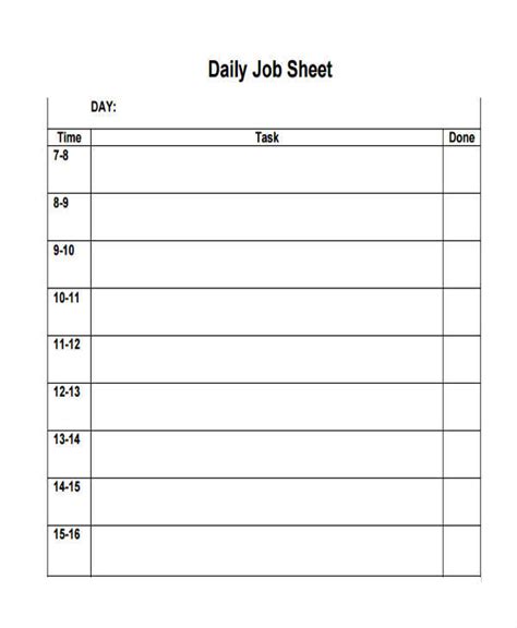 Work Task Sheet Template に対する画像結果